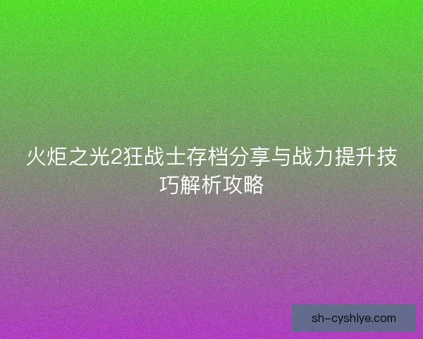 火炬之光2狂战士存档分享与战力提升技巧解析攻略