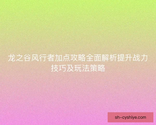 龙之谷风行者加点攻略全面解析提升战力技巧及玩法策略