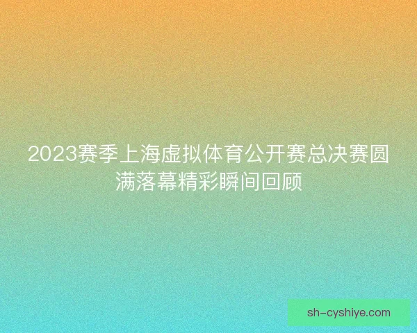 2023赛季上海虚拟体育公开赛总决赛圆满落幕精彩瞬间回顾