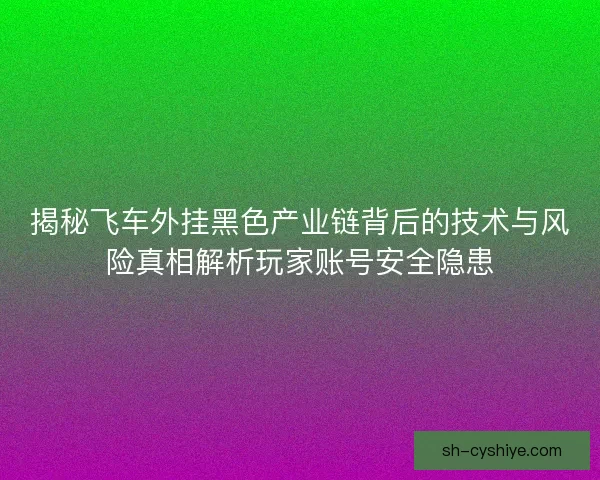 揭秘飞车外挂黑色产业链背后的技术与风险真相解析玩家账号安全隐患